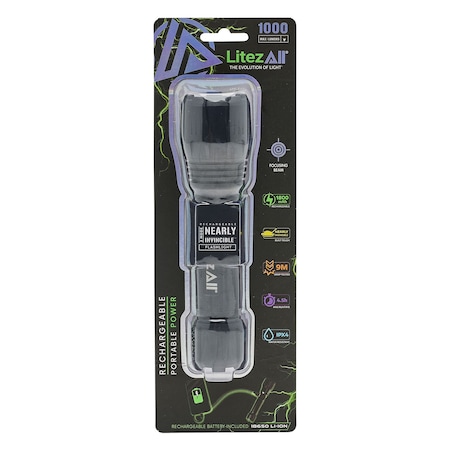 Litezall Nearly Invincible 1000 Lumen Rechargeable Tactical Flashlight LA-1KRFLNI-6/12